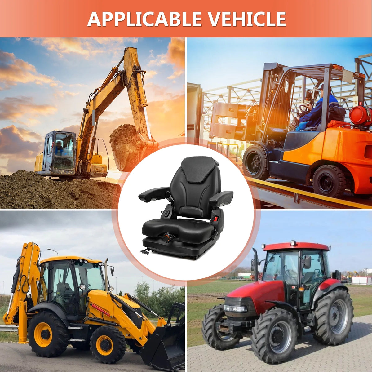 TICSEA Low Profile Suspension Tractor Seat, Adjustable Backrest & Slide Rails