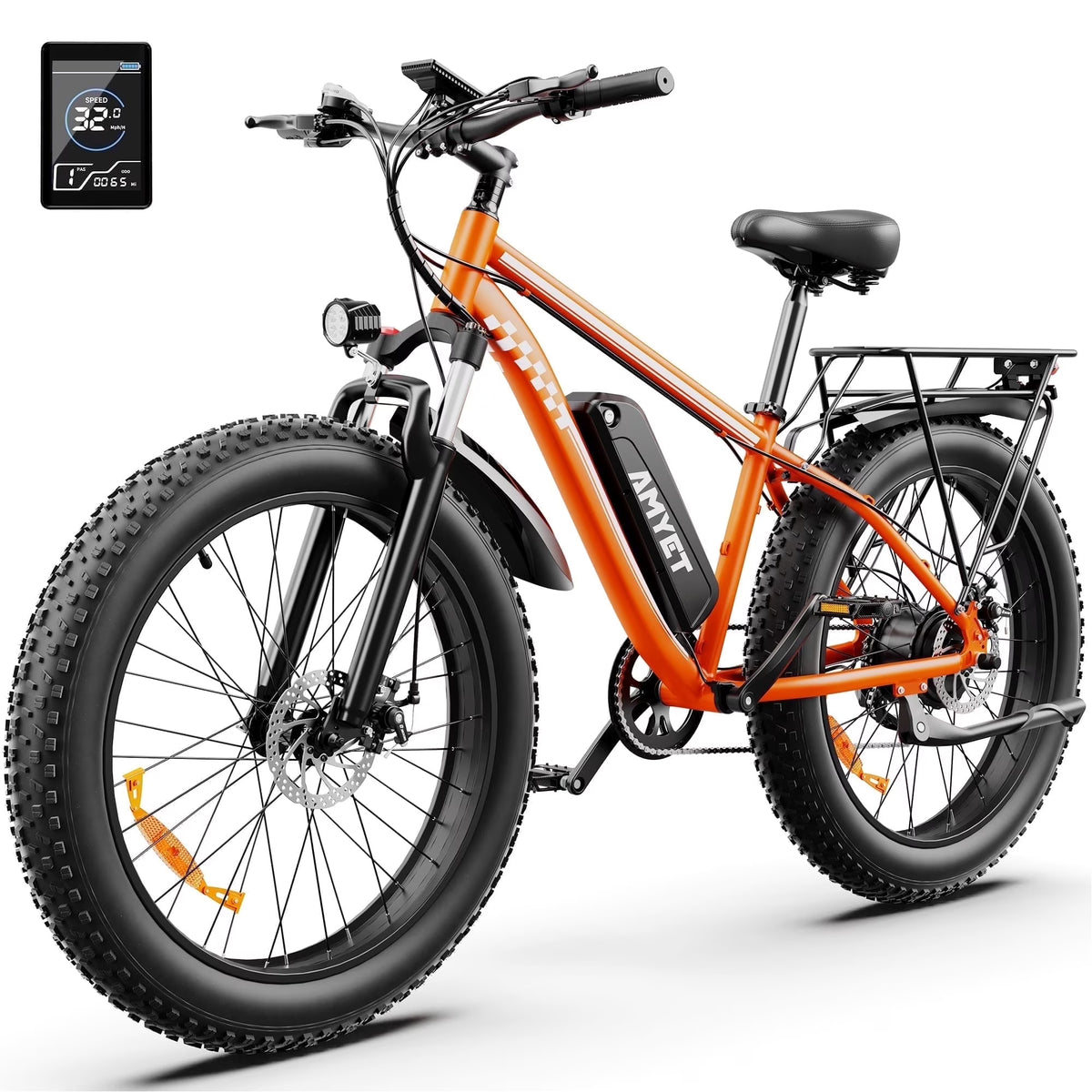 AMYET EB26 Electric Bike for Adults, 26*4.0 Fat Tire E-Mountain Bicycle,Peak 1500W Motor 48V 15Ah 7-Speed Ebike UL2849