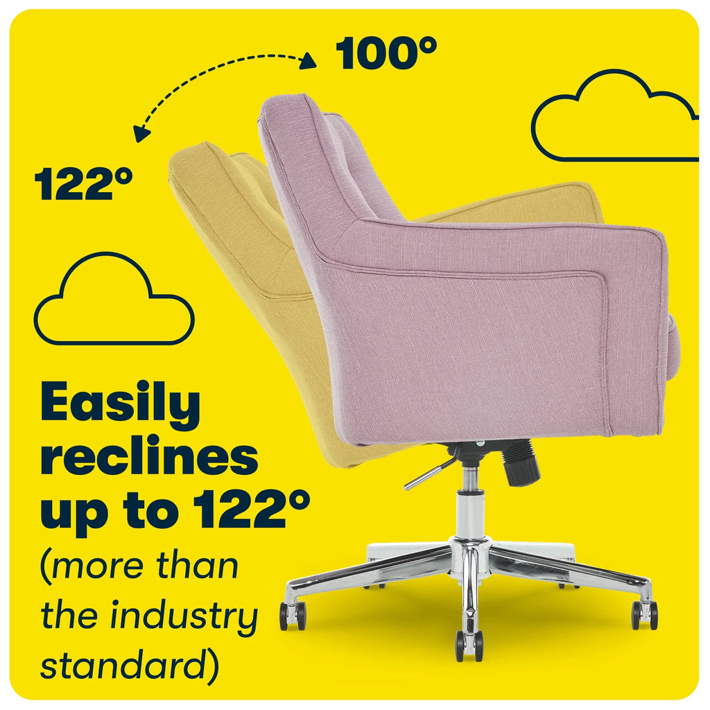 Serta Ashland Office Desk Chair, Button Tufted Mid-Back, Memory Foam Cushion, Chrome Swivel Base, Lilac Twill Fabric