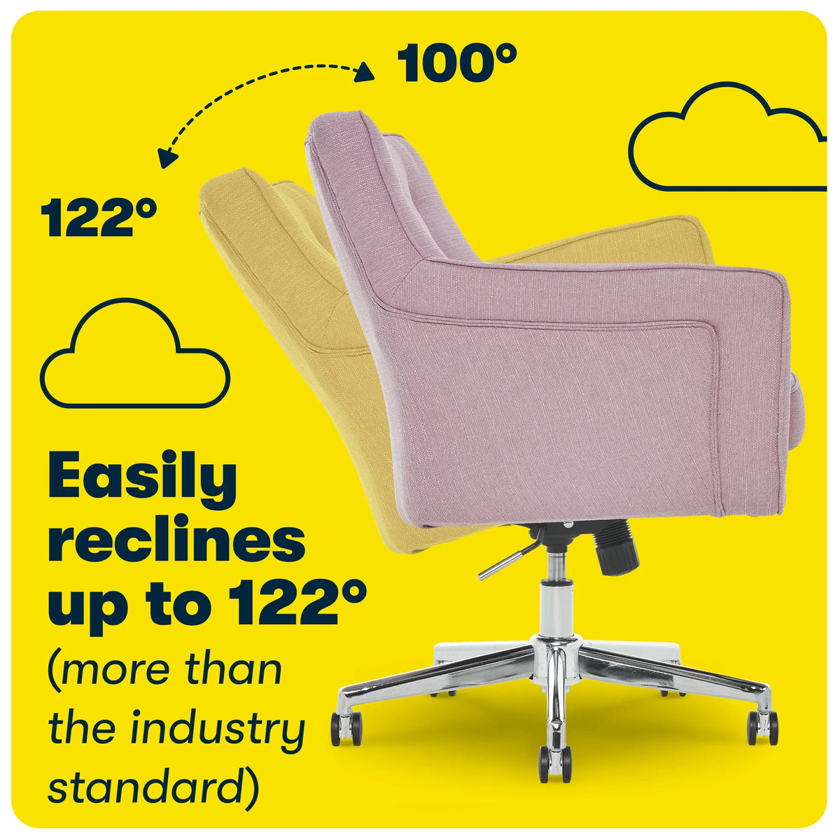 Serta Ashland Office Desk Chair, Button Tufted Mid-Back, Memory Foam Cushion, Chrome Swivel Base, Lilac Twill Fabric