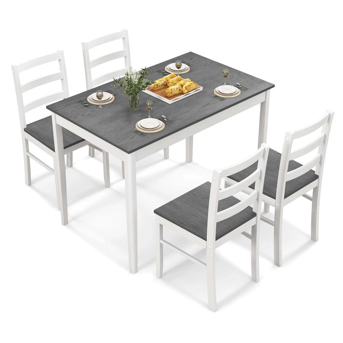 Costway 5-Piece Dining Set Solid Wood Kitchen Furniture with Rectangular Table & 4 Chairs
