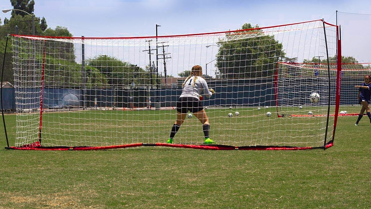 PowerNet 8x4 Ft Soccer Goal Portable Bow Style Net and Large Ball Carry Bag Bundle | Quick Setup Ultra Portable | Full Size Framed Soccer Goal | Perfect for Teams and Coaches
