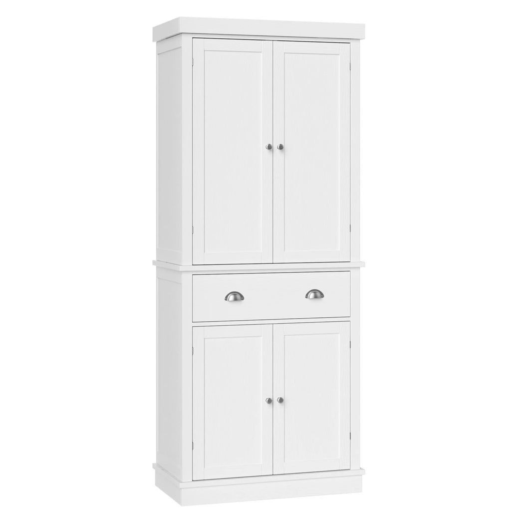 Homfa 72.4'' Tall Kitchen Pantry with 4 Doors, Large Drawer Shelves Wood Pantry Storage Cabinet for Dining Room Living Room, White