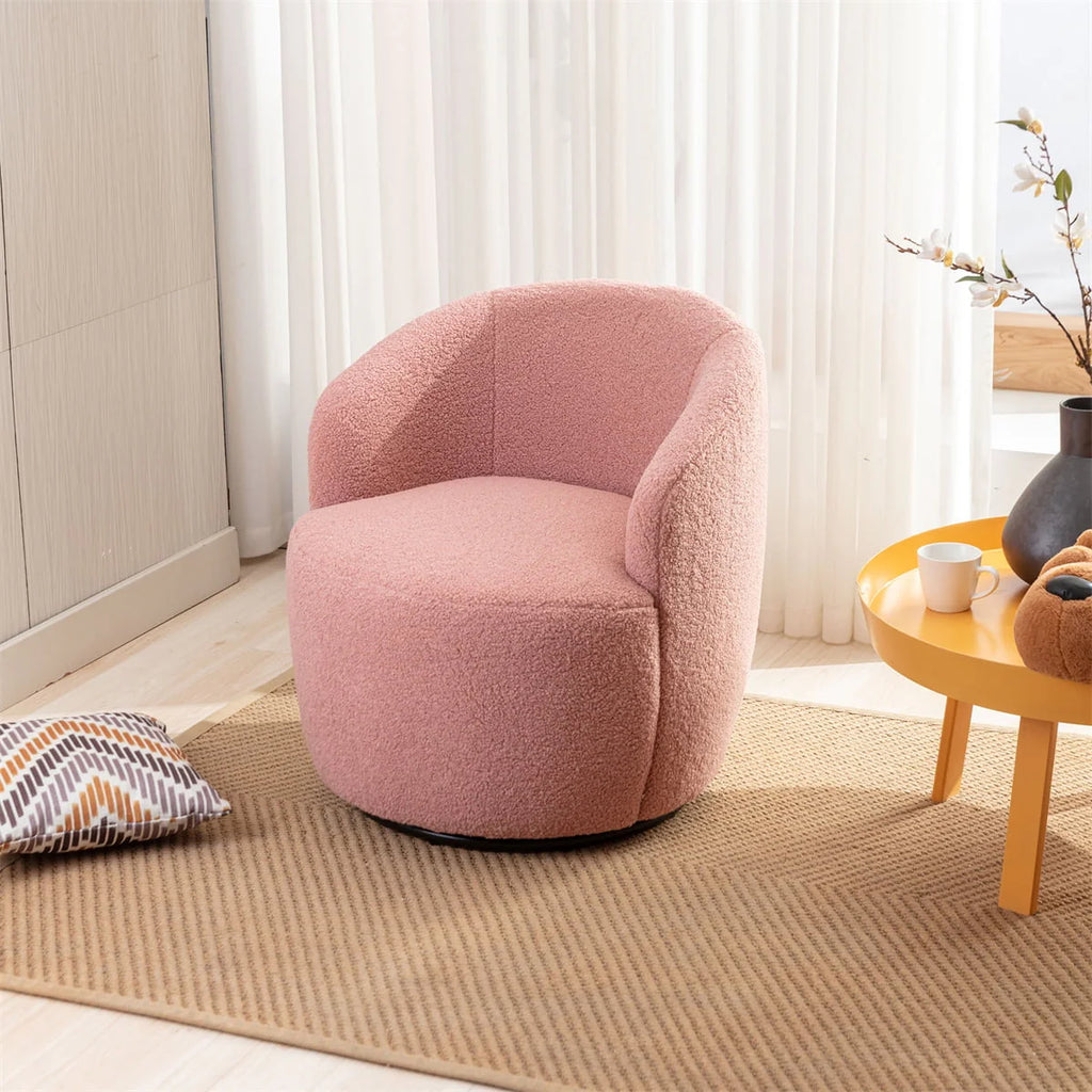 Swivel Accent Chair,Modern 360°Swivel Barrel Chair Leisure Chair,Accent Round Barrel Chair Reading Chair,Round Bucket Arm Chair with Comfy Tufted Back for Living Room Bedroom,Light Pink