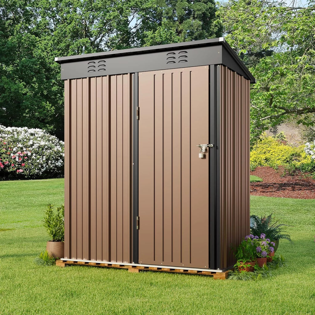 5'x3' Outdoor Storage Shed, Lofka Metal Storage Tool Shed with Single Lockable Door, for Bike| Garden Tools| Patio, Grey
