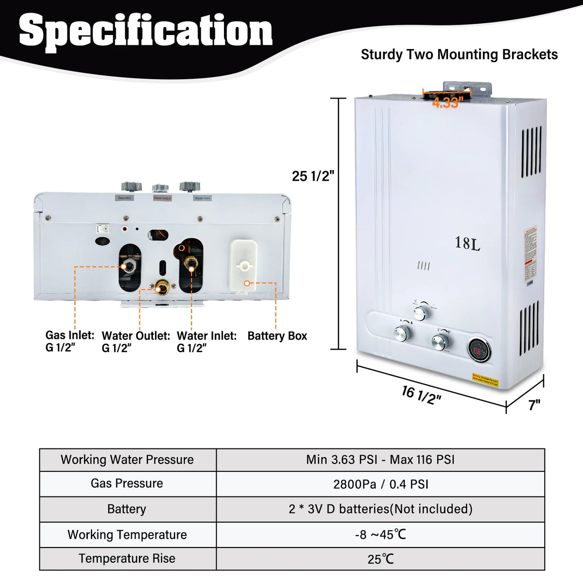 TCFUNDY 4.8 GPM 18L Tankless Water Heater LPG Liquid Propane Gas Instant Hot Boiler with Digital Display