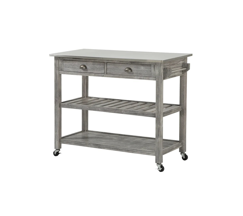 Boraam Sonoma 35.75in. H Wood Kitchen Cart with Stainless Steel Top - Barnwood Wire-Brush Finish