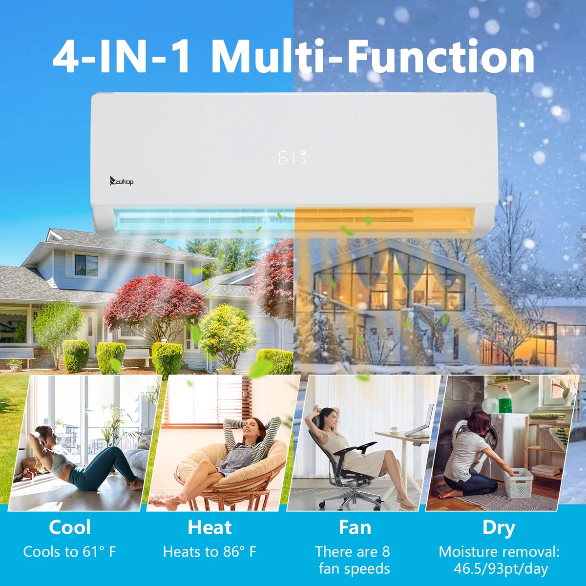 Ktaxon 2 Zone 9000 + 9000 BTU WIFI Mini Split AC/Heating System, 19 SEER2 Dual Zone 18000 BTU Ductless Split Air Conditioner with Pre-Charged Condenser, Heat Pump & 25Ft Installation Kit, 208-230V
