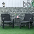 Outsunny Outdoor Glider Chairs with Coffee Table, Patio 2-Seat Rocking Chair Swing with Breathable Sling for Backyard, Garden and Porch, Black