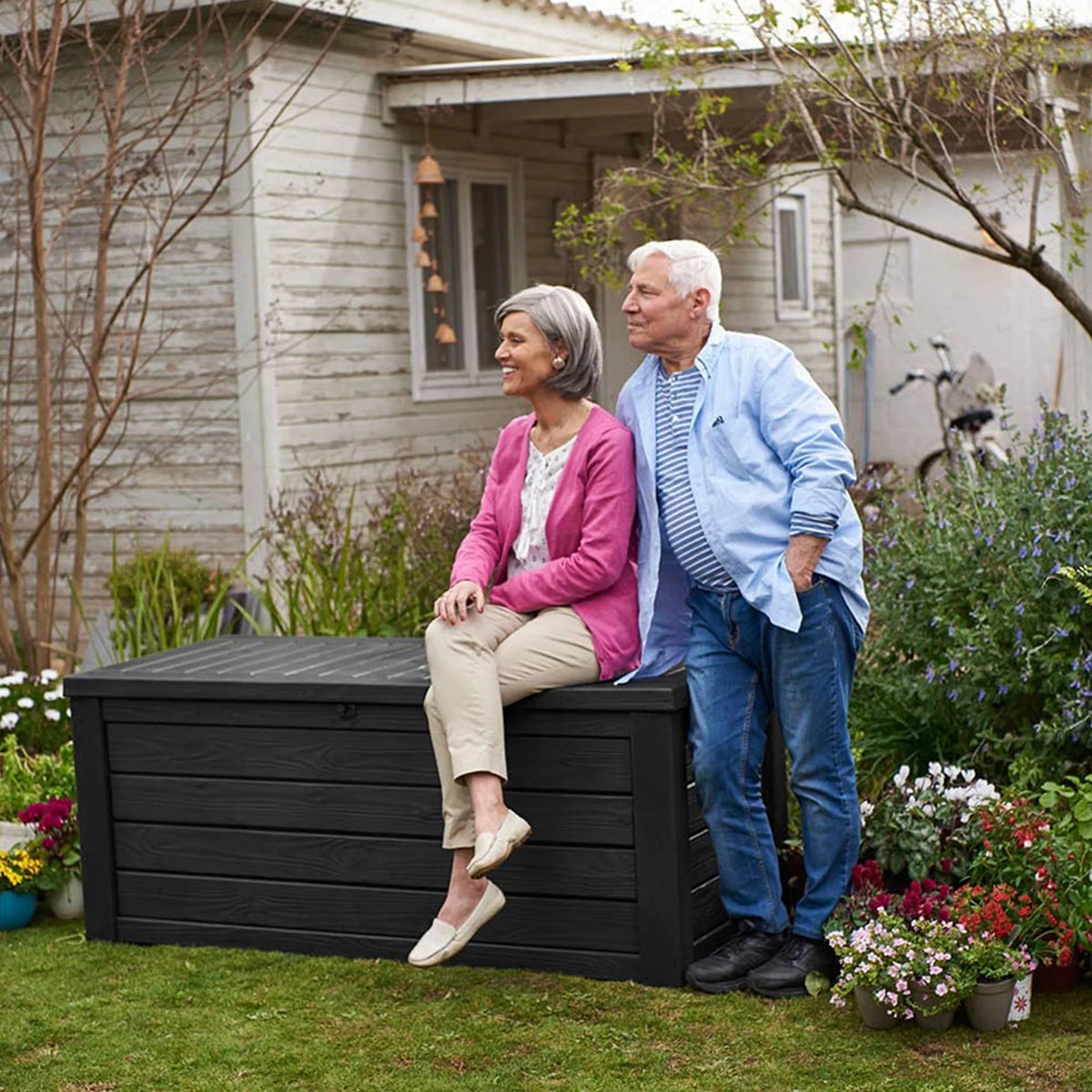 Keter Westwood Outdoor 150 Gallon Deck Storage Box for Tools, Grey (2 Pack)