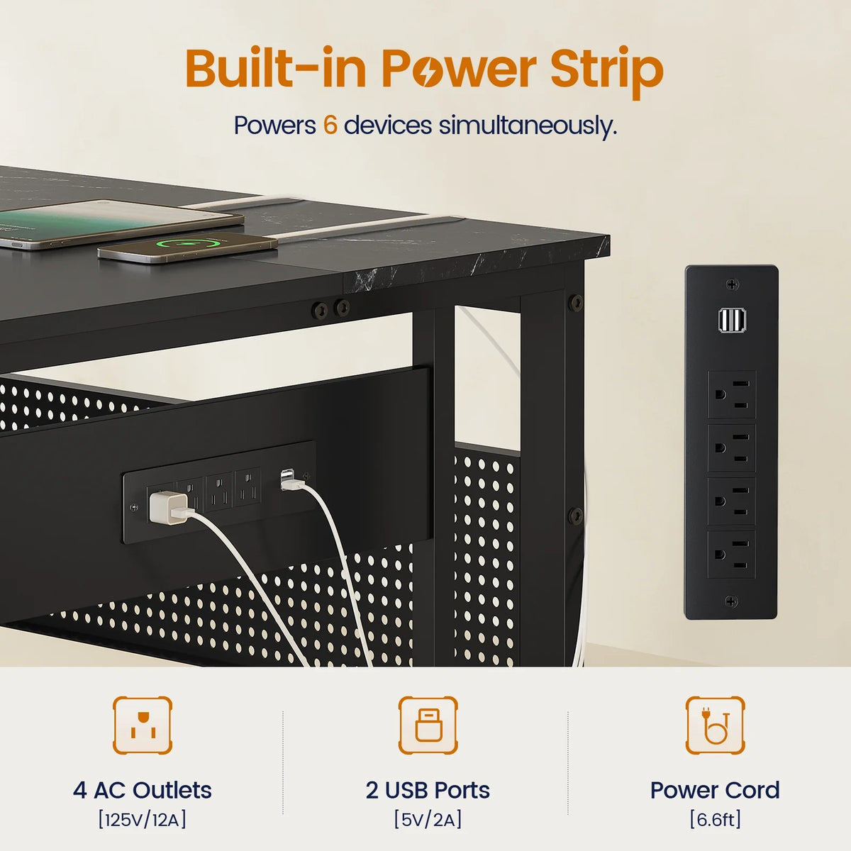 71" Executive Desk with Power Outlets, Modern L Shaped Office Desk with File Drawers and Pegboard, Large Computer Desk, Rustic Brown