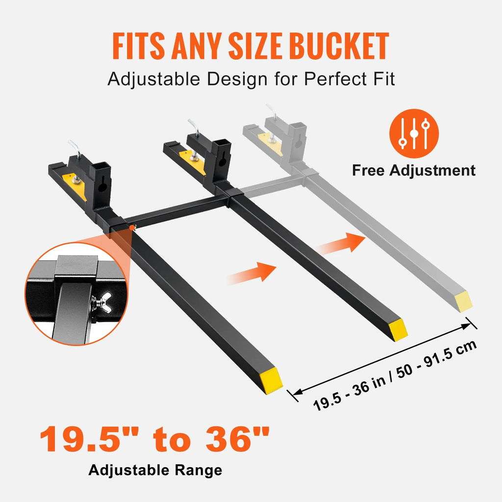 BENTISM Pallet Forks, 4000 lbs Clamp on Tractor Bucket Forks, 60" Total Length Heavy Duty Pallet Forks with Adjustable Stabilizer Bar