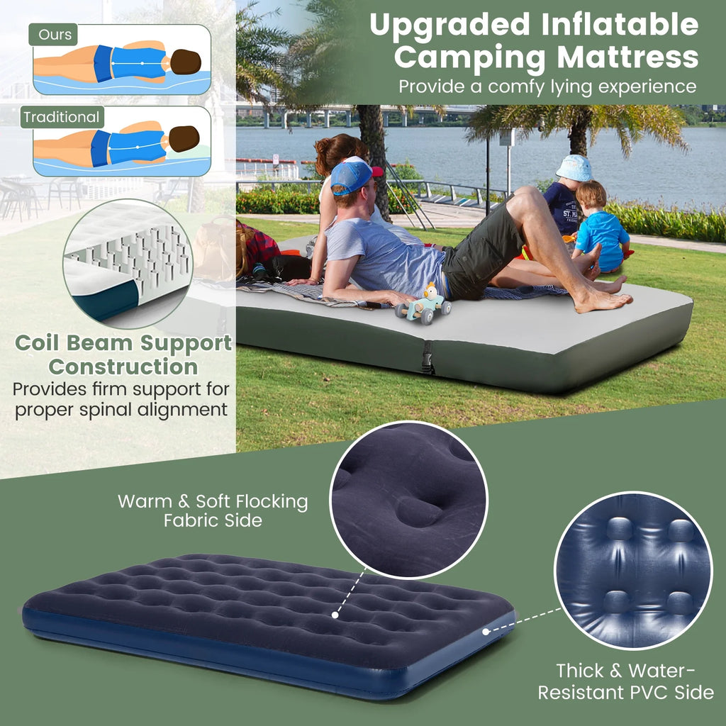 Gymax 2-Person Camping Tent Cot 5-in-1 Folding Camping Bed w/ Air Mattress Pillow Sleeping Bag