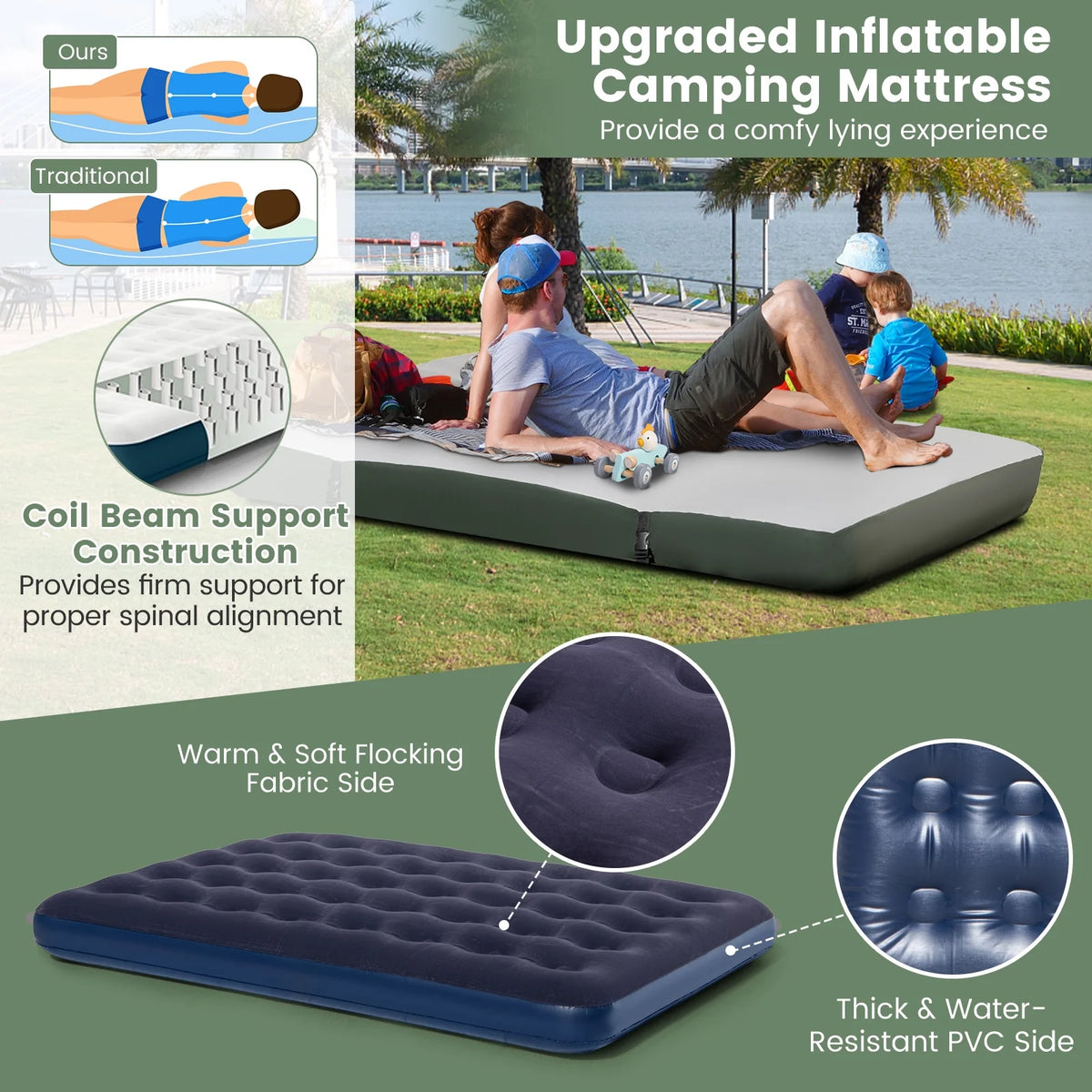 Gymax 2-Person Camping Tent Cot 5-in-1 Folding Camping Bed w/ Air Mattress Pillow Sleeping Bag