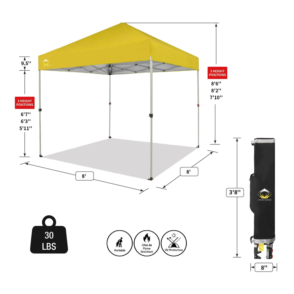 CROWN SHADES 8x8 Pop Up Canopy with One Push Setup Easy Outdoor Sun Shade for Events Parties Camping Forest Green