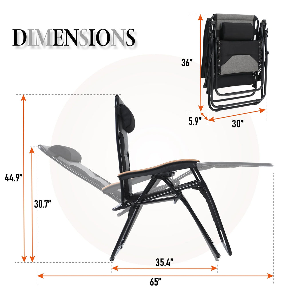 Sophia&William 2 Pieces Outdoor Oversized Padded Zero Gravity Chairs - Grey