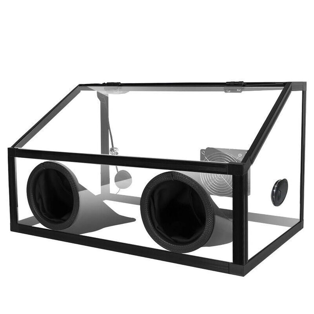 220V Electric 2 Holes Enclosed Grinding Table Polisher Acrylic Dust Box Cover , 3mm LED Light with Fan