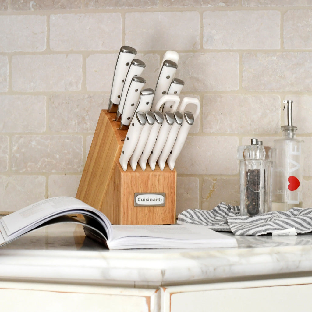 Cuisinart C77WTR-15PG Triple Rivet Collection 15-Piece Cutlery Block Set, White/Grey