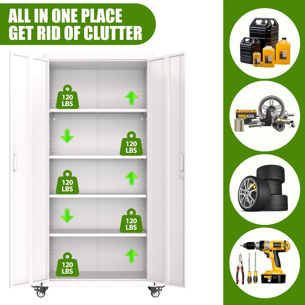 SUPEER 71" Metal Storage Cabinets with Wheels and Pegboards, Industrial Cabinet with 2 Drawers and 2 Adjustable Shelves,, Assembly Required