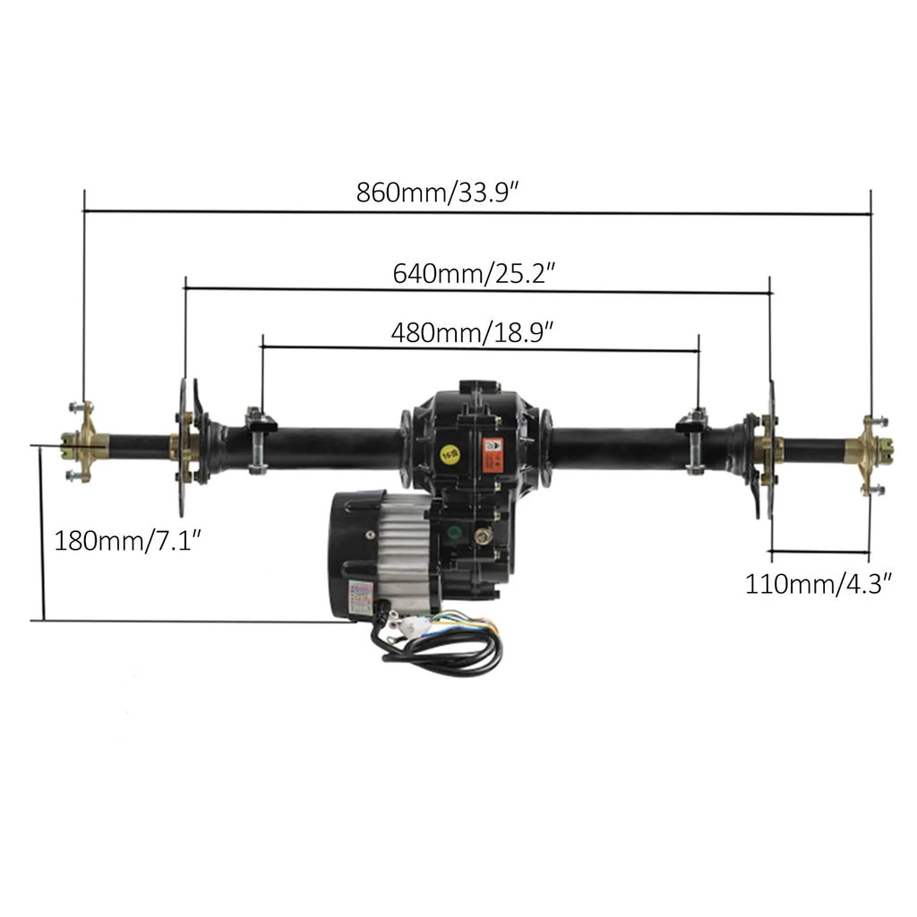 Rear Differential Axle Kit 48V 1000W Electric Motor Controller Battery Hydraulic Brake 145/70-6 Wheels Tires DIY Parts For Go Kart Golf Cart ATV Quad Buggy Trike Tricycle 4 Wheeler (30" Axle)
