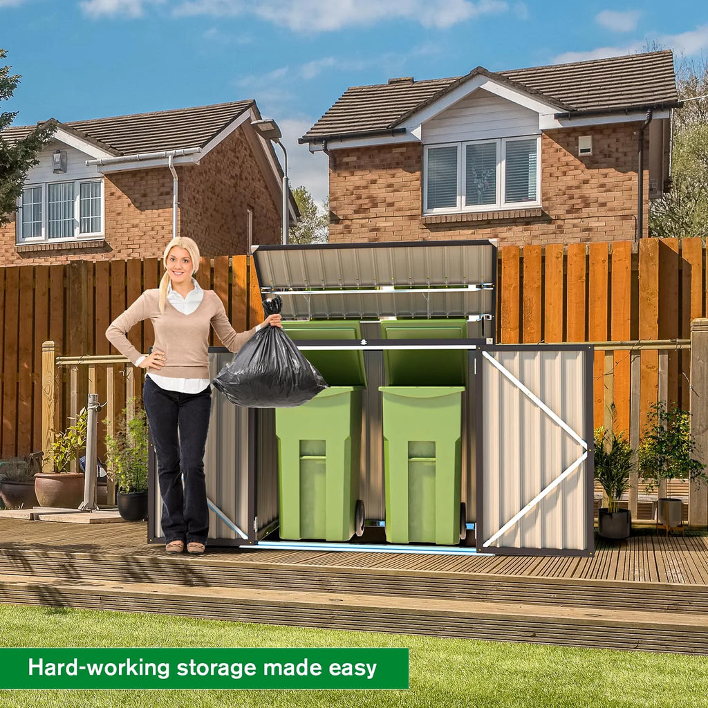 AECOJOY 46 Cu ft. Outdoor Horizontal Storage Shed Wastebasket Enclosure Container Metal Garbarge Shed in White