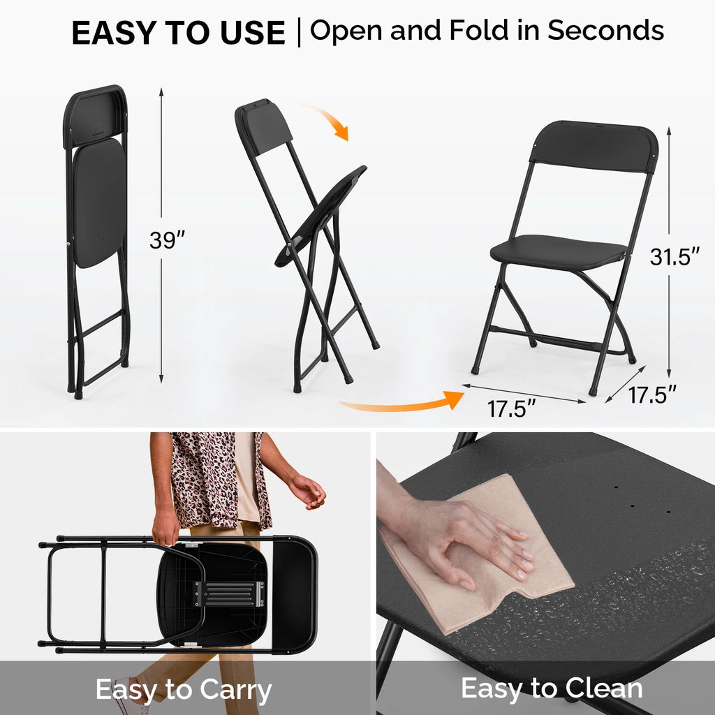 JOYMOR 10 Pack White Plastic Folding Chair, Indoor Outdoor Stackable Seat