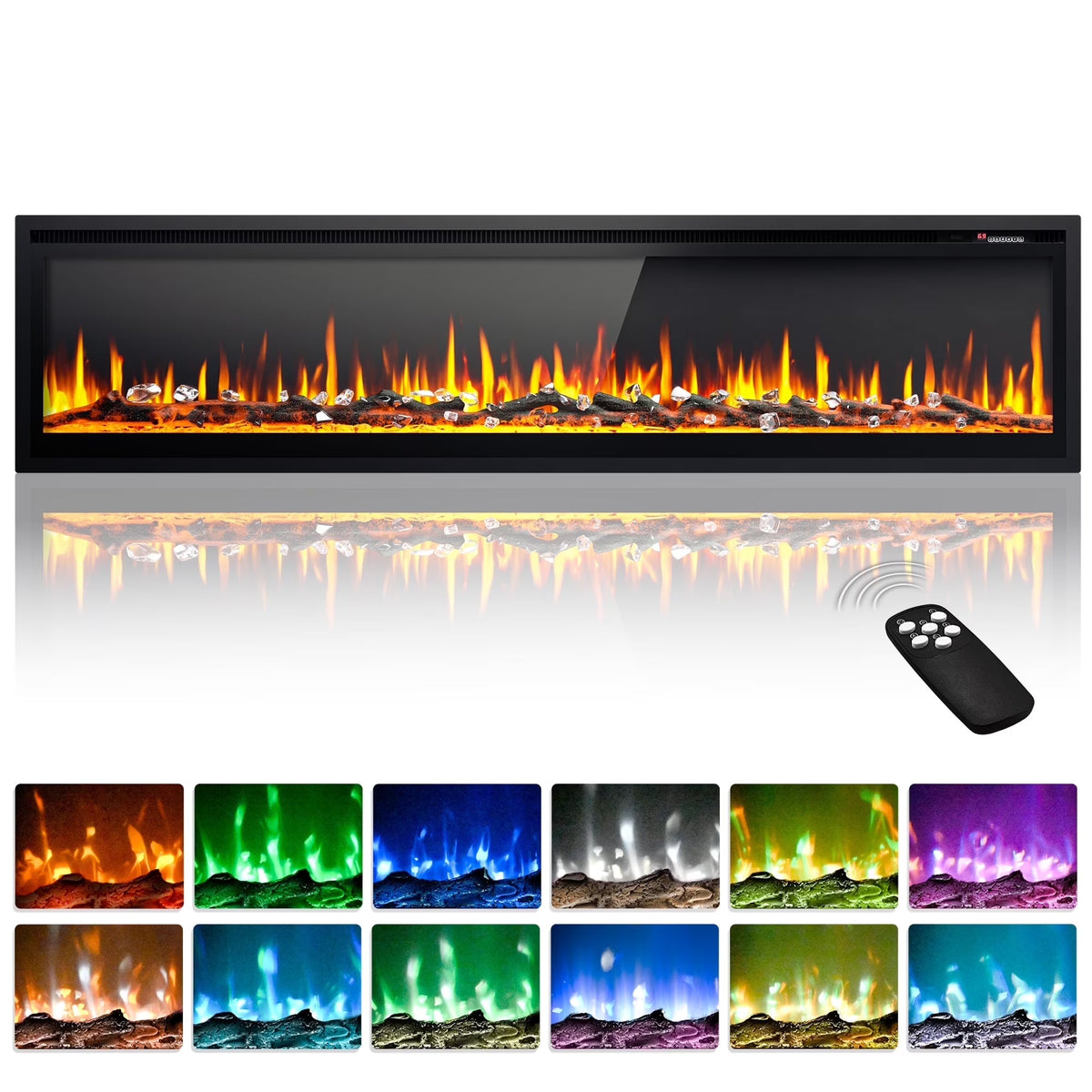 Simzlife 50 inch Indoor Electric Fireplace, Wall Mounted Recessed Freestanding Fireplace with Remote Control, Fireplace Heater with Adjustable Flame Color, Linear Fireplace with Timer