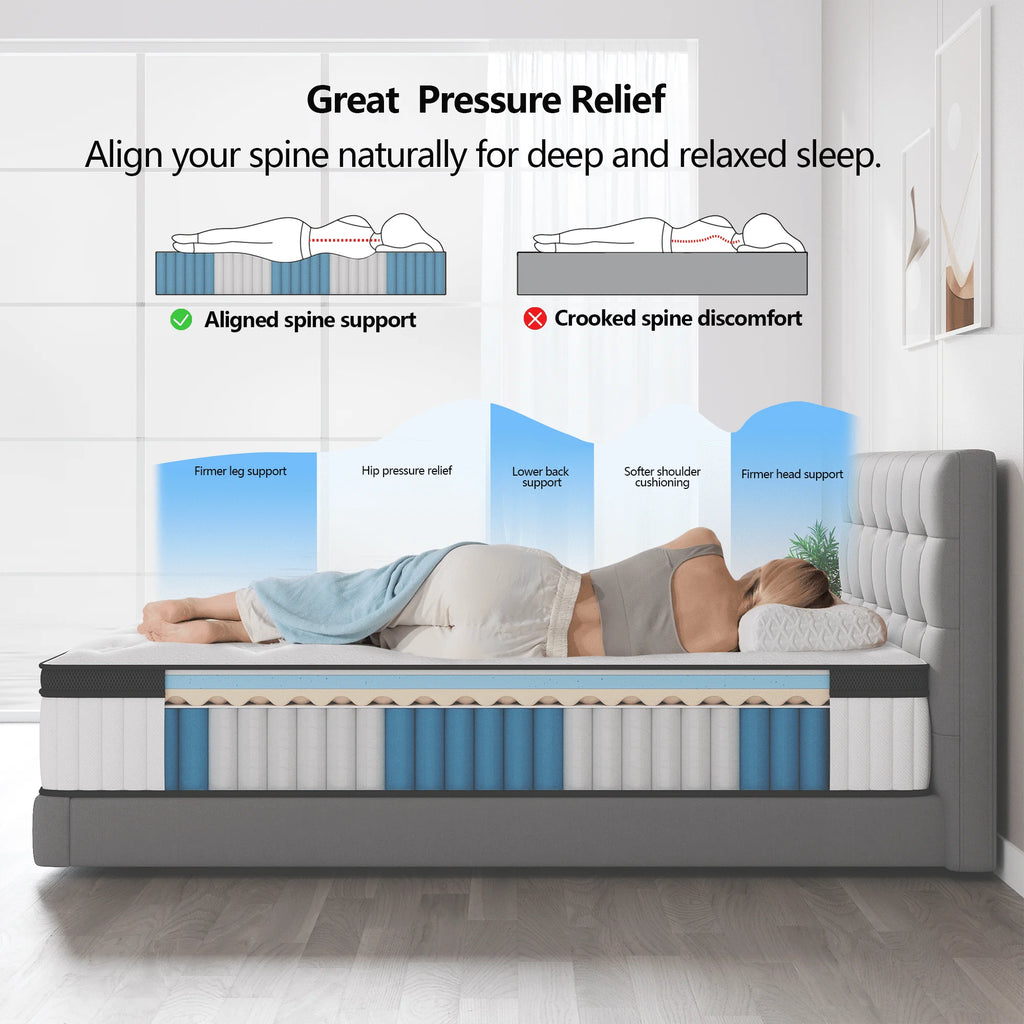 Madevos Full Mattress in a Box, 12 inch Memory Foam individual Pocket Spring Hybrid Mattress - Medium Firm Support with Soft & Breathable