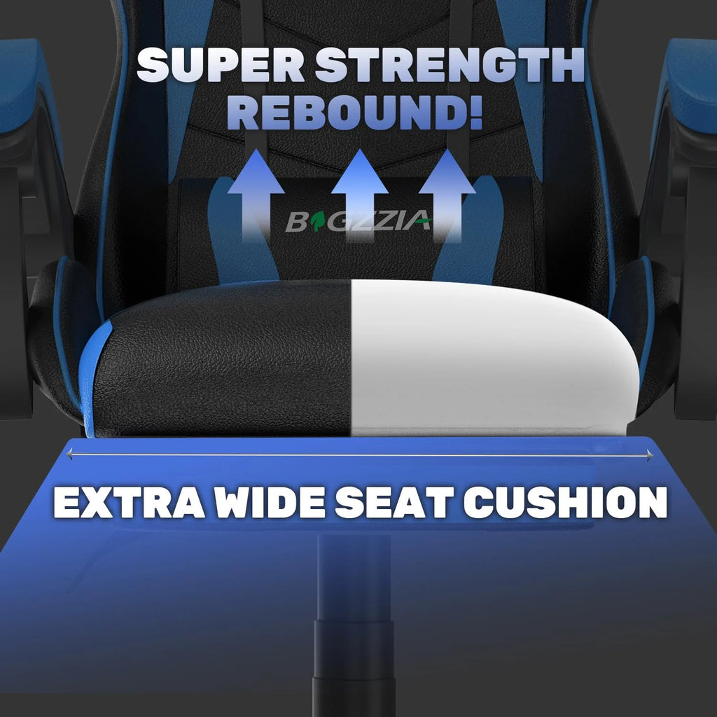 Bigzzia Gaming Chair Office Chair, Ergonomic Game Chair with Height Adjustable Headrest and Lumbar Support for Adults Teens, Black & White