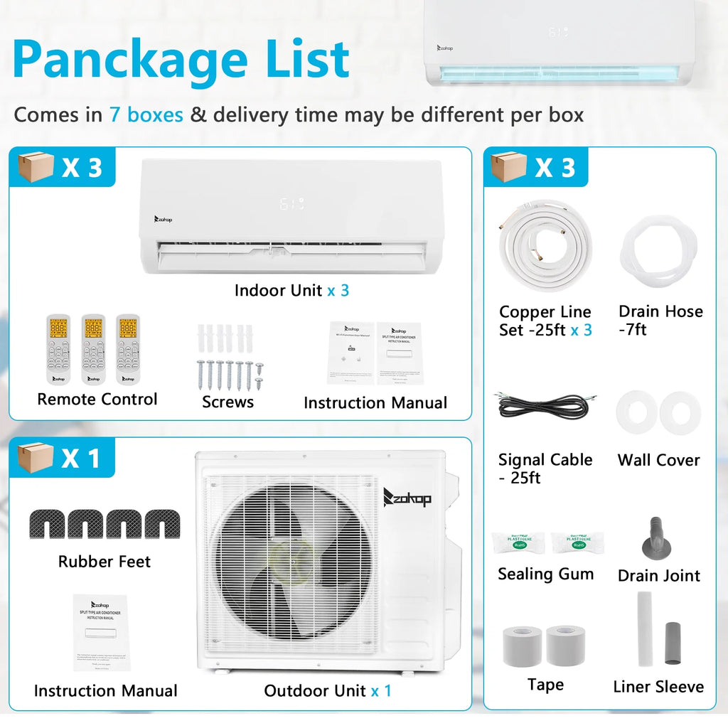 Ktaxon 2 Zone 9000 + 9000 BTU WIFI Mini Split AC/Heating System, 19 SEER2 Dual Zone 18000 BTU Ductless Split Air Conditioner with Pre-Charged Condenser, Heat Pump & 25Ft Installation Kit, 208-230V