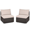 Costway 2PCS Patio Rattan Armless Sofa Sectional Furniture Brown Cushion