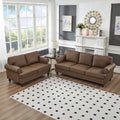 2 Piece Living Room Sofa Set, Modern Leather 3 Seater and Loveseat Sofa with Storage Seats and Rolled Nails Arms for Living Room, Brown
