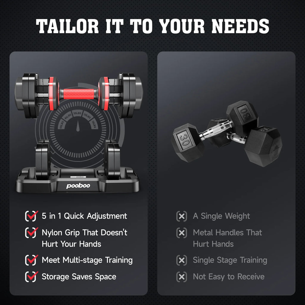 (1 Pair) LNOW 50lbs Quick Select Adjustable Dumbbells for Home Gym 5 in 1 Free Weights 5/10/15/20/25lb/50lb Dumbbell with Anti-Slip Handle, Suitable for Home Gym Exercise Equipment