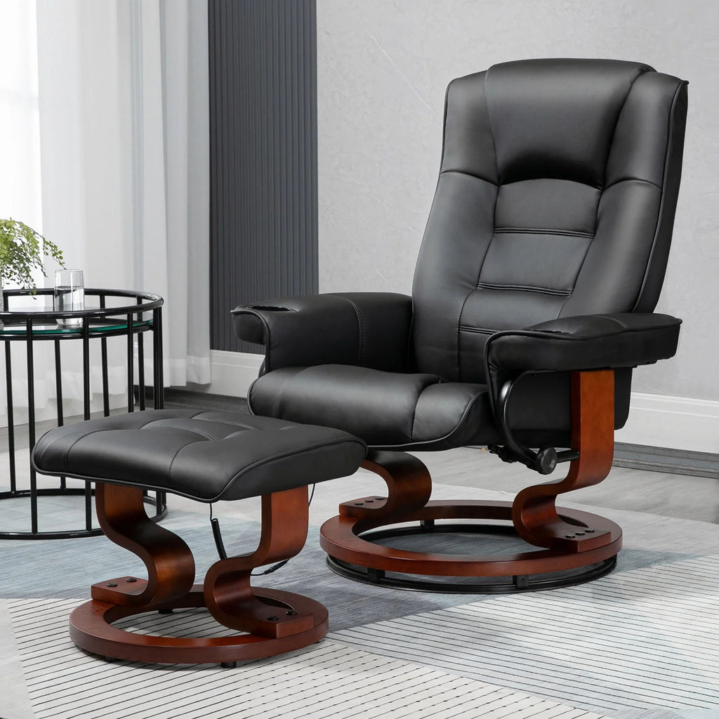 AVAWING Recliner Chair - Vibration Massage, Faux Leather, Ottoman, Swivel - Black