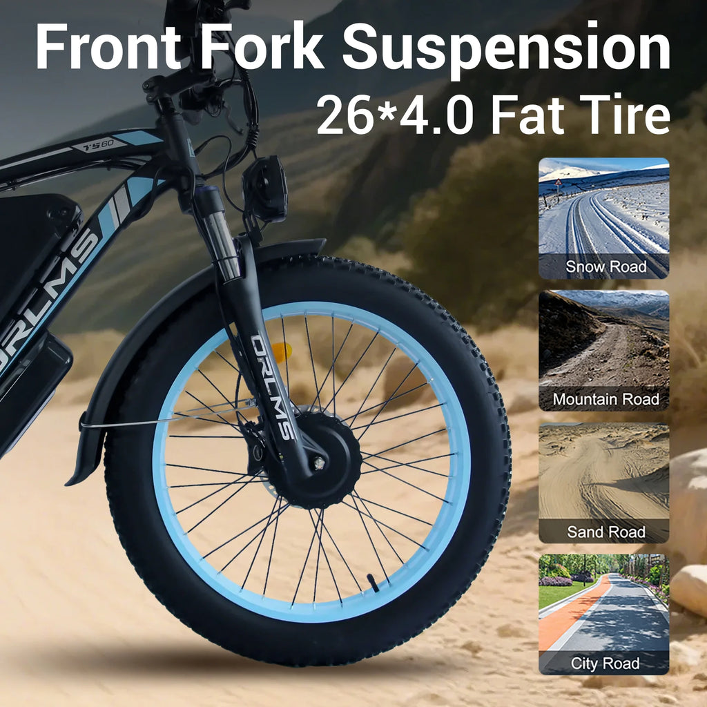 (US in Stock) 5000W Peak Dual Motor Electric Bike for Adults , 60V 25AH Removable Battery Ebike , 50MPH AWD 21-Speed Mountain Snow E-Bike with 26" x 4.0 Fat Tire, Long Range Mountain Off-Road EBikes