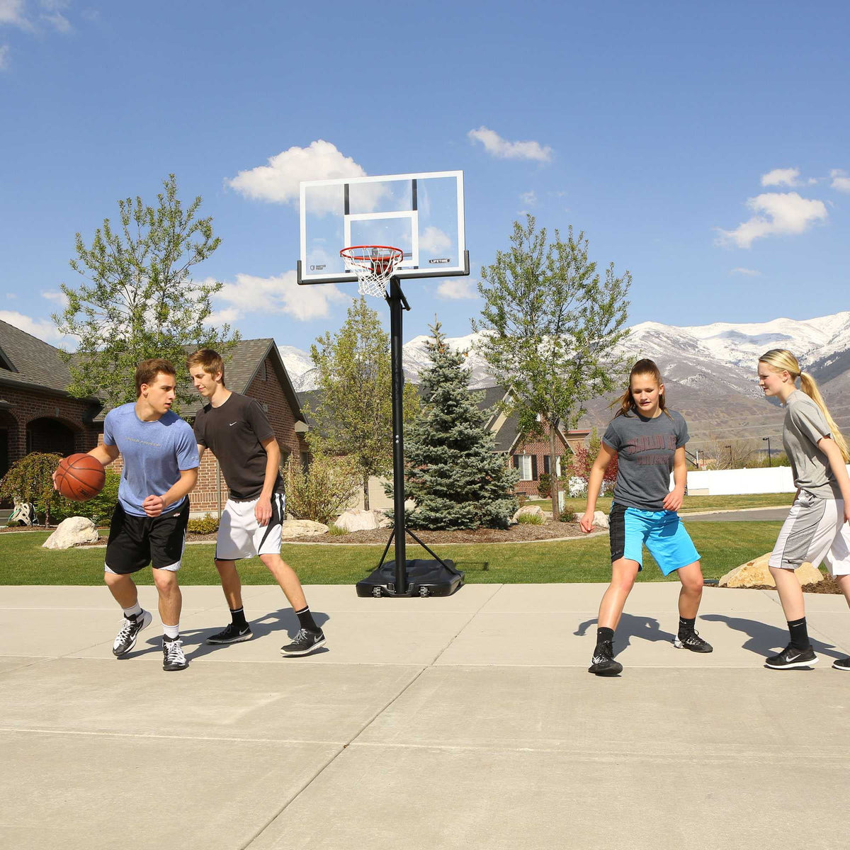 Lifetime 7.5ft. - 10ft. Adjustable Height 54 inch Steel-Framed Shatterproof Outdoor Portable Basketball System (90631)