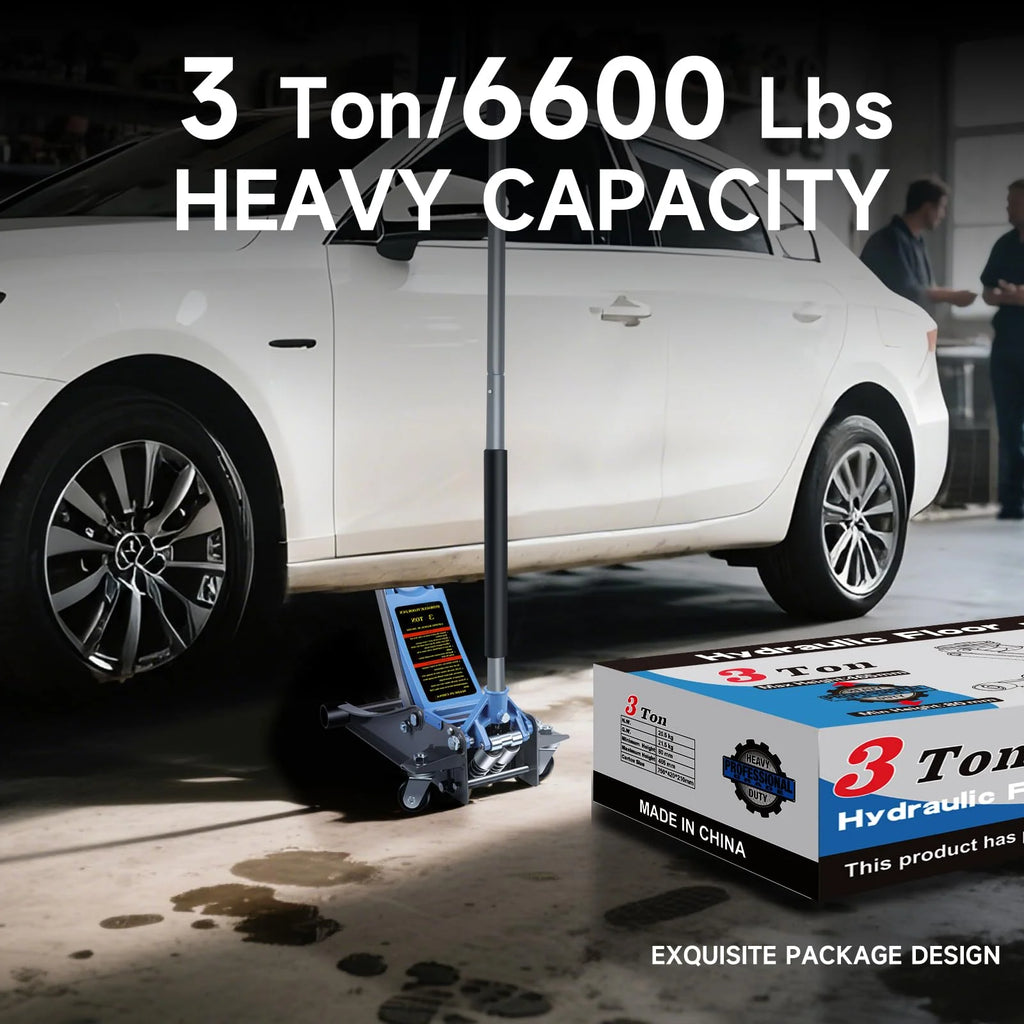 3 Ton Heavy Duty Floor Jack, Fast Lift & Stable Support, Carbon Steel Automotive Jack with Wheels, Max Lift 18.15" for Car and Truck Repair, Blue