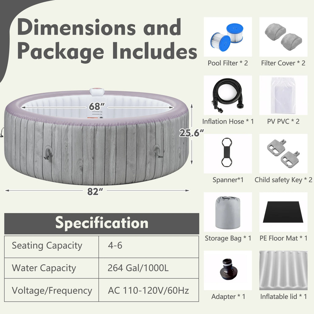 Round Hot Tub Surround Furniture, Spa Surround Outdoor Rattan Sectional Sofa Set with Mini Sofa, Solid Acacia Wood Hot Tub Storage Surround Patio Furniture Set, Gray Cushion