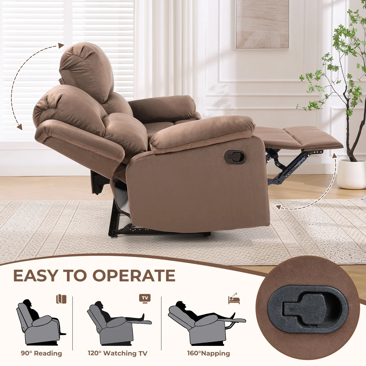 Bonzy Home Recliner Chair with Soft Padded Headrest and Armrest, Theater Reclining Chair Sofa for Living Room and Bedroom