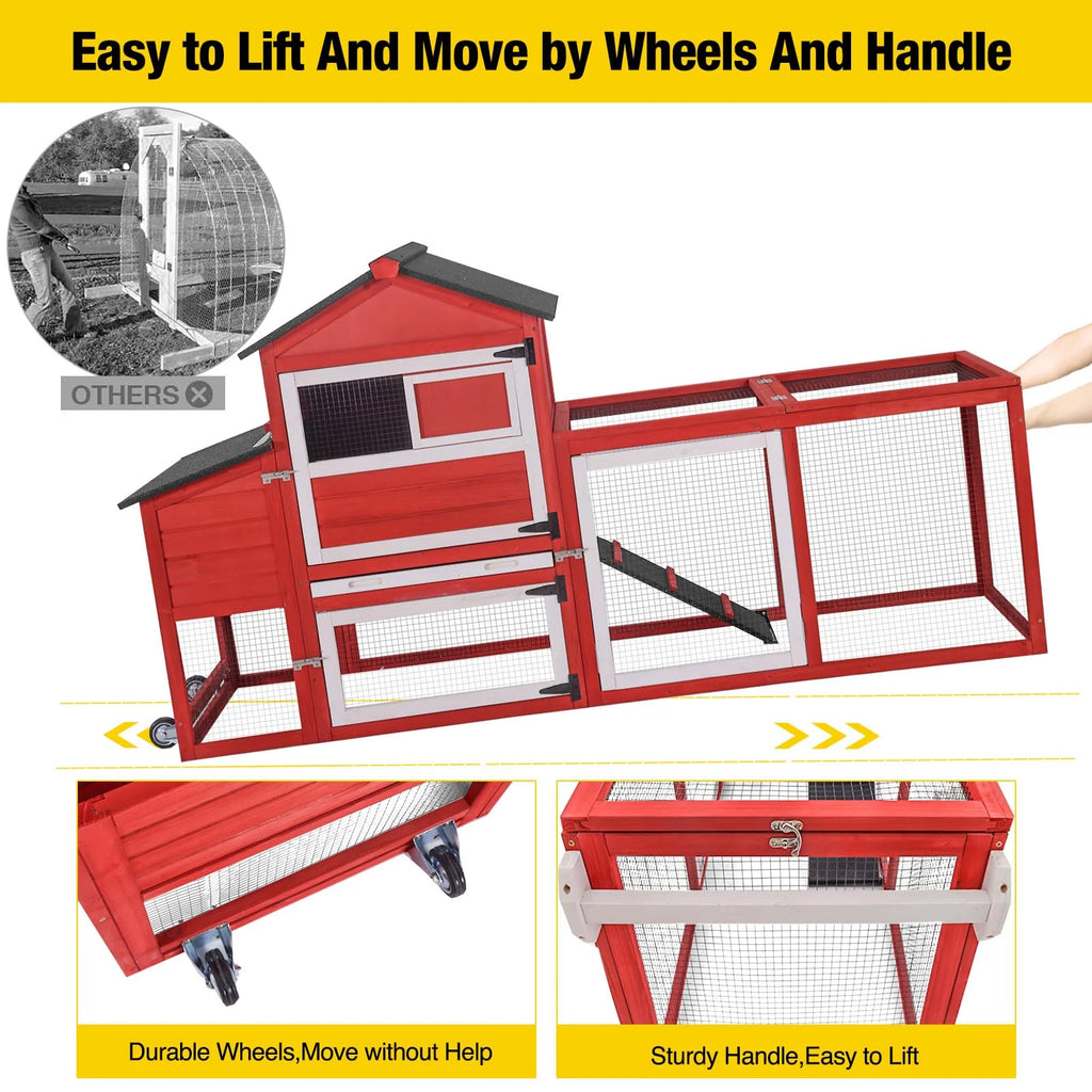 Aivituvin Mobile Chicken Coop with Wheels & Nesting Box for Outdoor, Expandable Wood Chicken House with Leakproof Pull-Out Tray and UV-Resistant Roof Panel, Gray