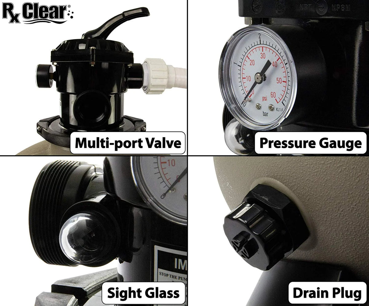 Rx Clear Radiant 22" Sand Filter with 6 Position Valve for Above-ground Swimming Pools
