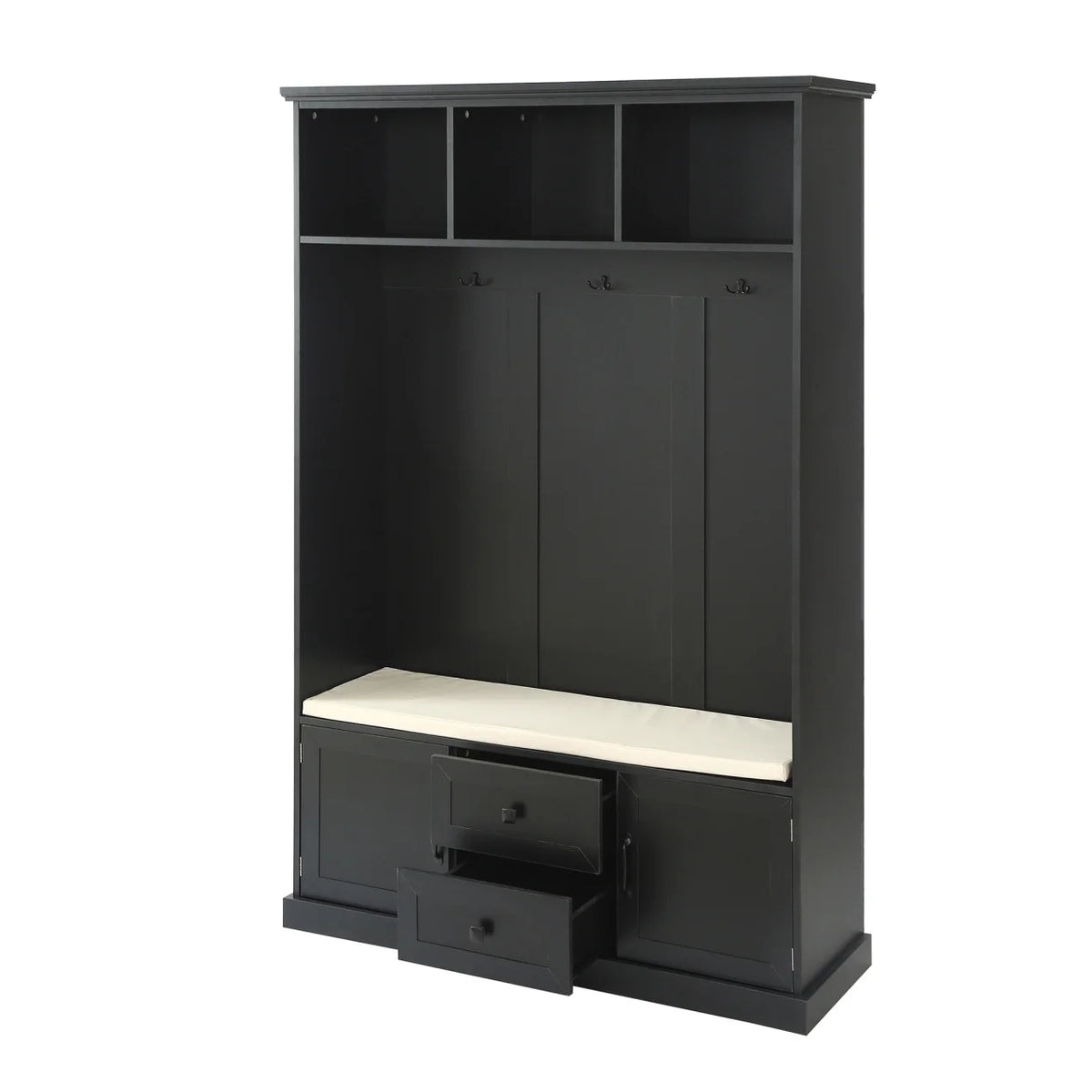 Triple Tree 3-in-1 Modern Wooden Tiger Entryway Bench Storage Cabinet Hall Tree
