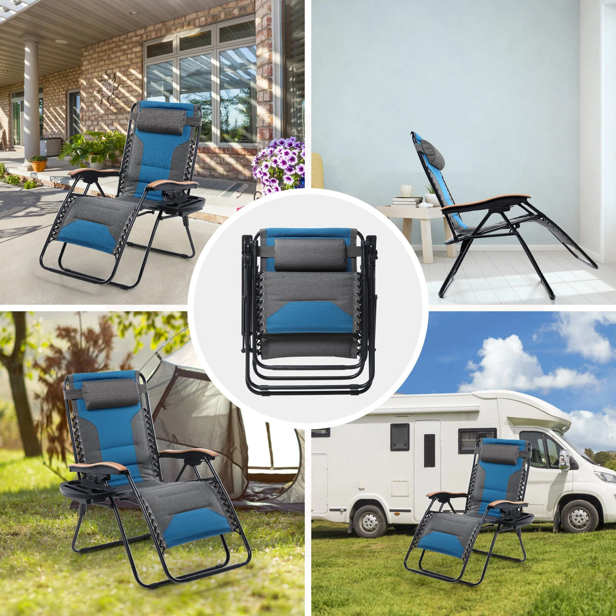 Sophia&William 2 Pieces Outdoor Oversized Padded Zero Gravity Chairs - Grey