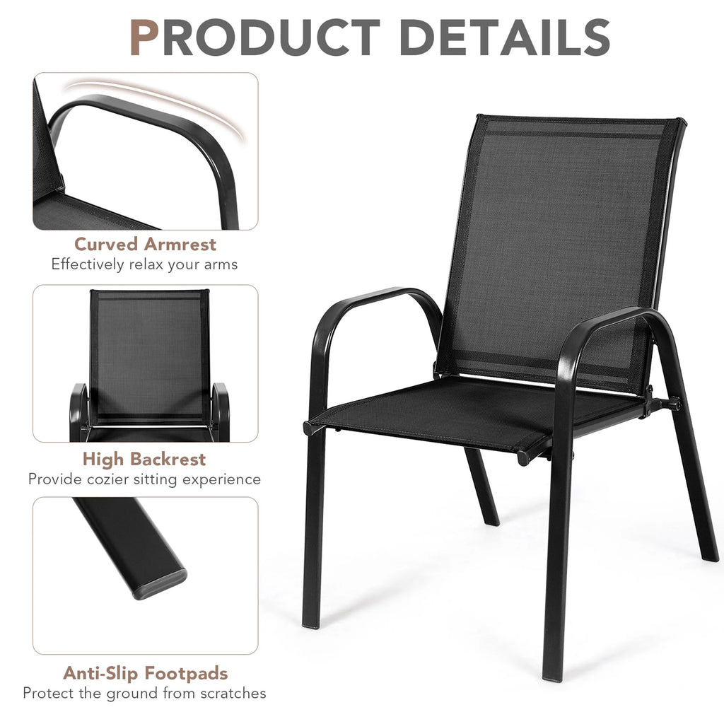 Gymax Set of 4 Patio Chairs Dining Chairs w/ Steel Frame Yard Outdoor Grey