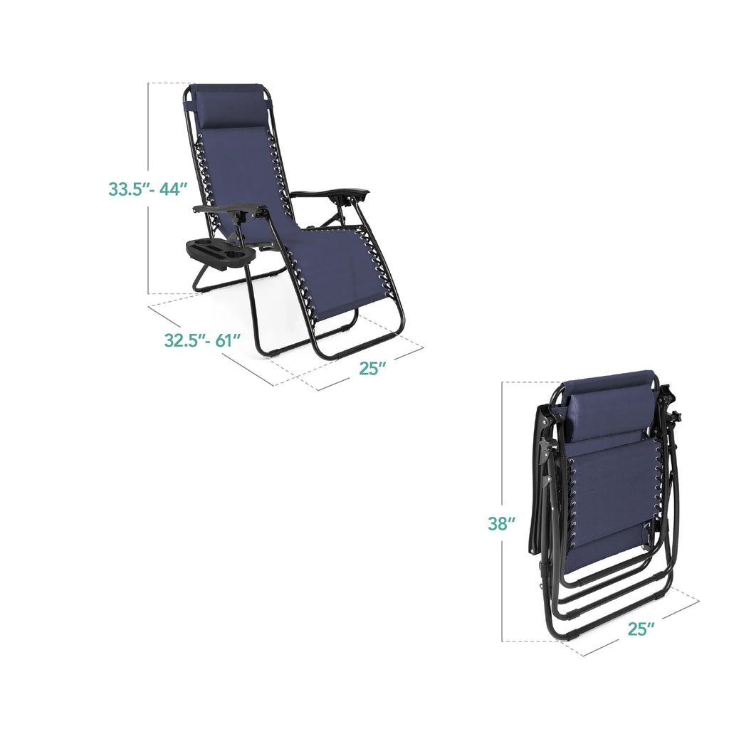 Best Choice Products Set of 2 Zero Gravity Lounge Chair Recliners for Patio, Pool w/ Cup Holder Tray - Gray