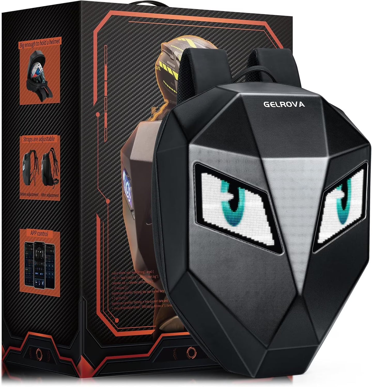 Gelrova Knight LED Bike Backpack, Black Hard Shell Motorcycle Helmet, Small Size 17in