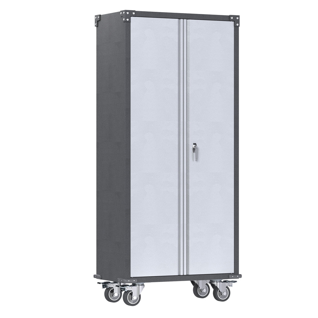 SUPEER 71" Metal Storage Cabinets with Wheels and Pegboards, Industrial Cabinet with 2 Drawers and 2 Adjustable Shelves,, Assembly Required