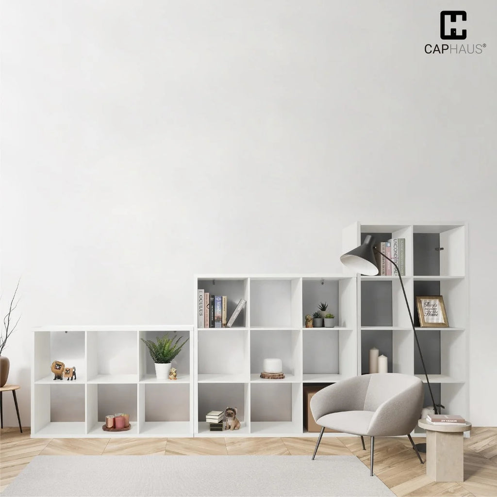 CAPHAUS Sturdy Room 13-Inch Cube Storage Organizer Shelf, with Extra Thick Exterior Edge, Open Storage Shelf Divider, Bookcase, 8-Cube, White