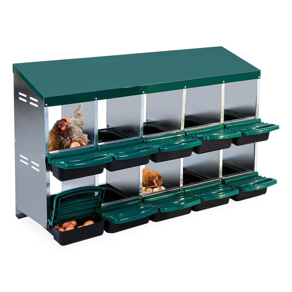 Chicken Nesting Box, 6/8/10 Compartment Nesting Box, Heavy Duty Chicken Coop Nesting Box with Removable Tray, Metal Chicken Laying Box for Chicken