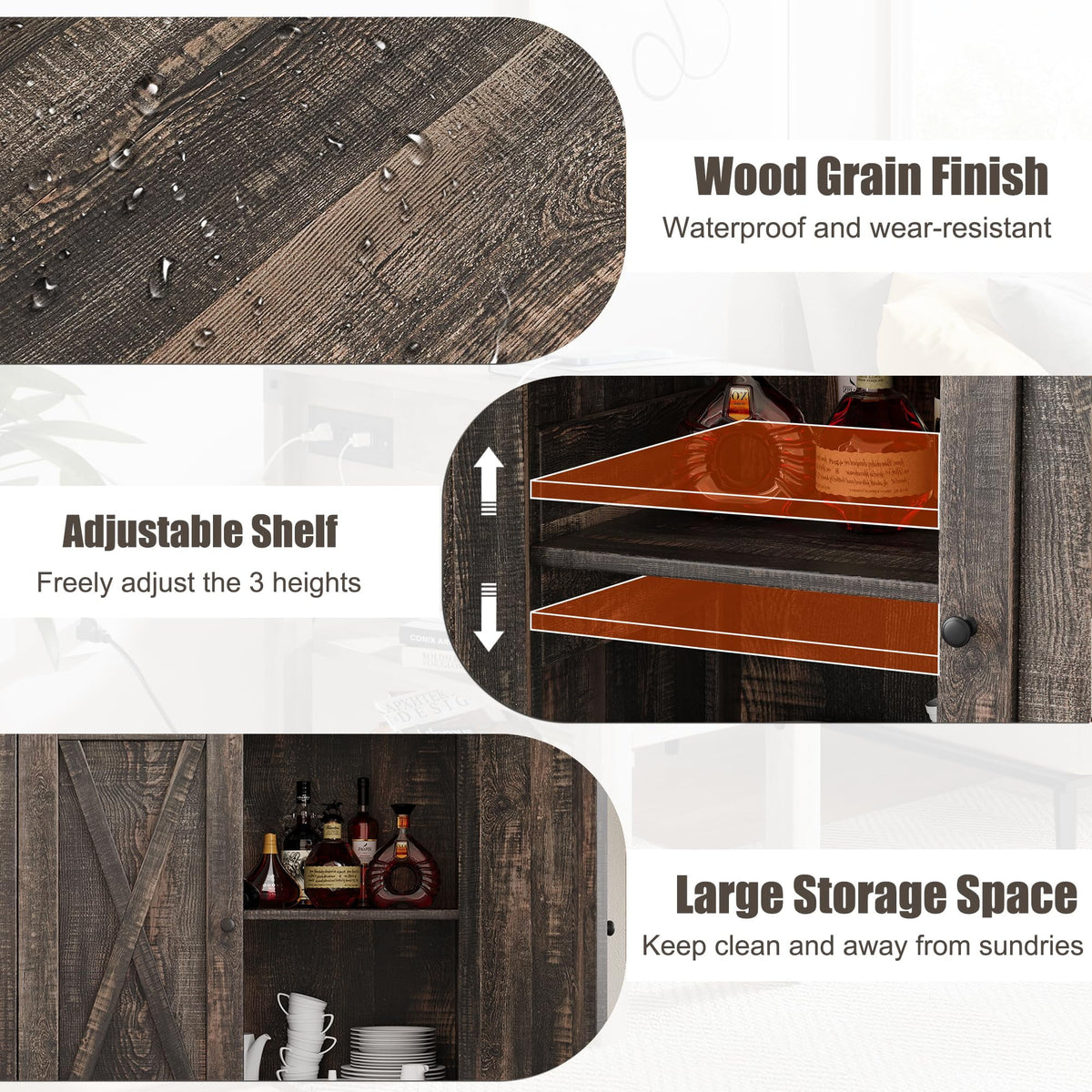 Coffee Bar Cabinet with Storage/Adjustable Shelf 30" Small Kitchen Bar Table Corner Bar Cabinet for Tea Buffet Sideboard Cabinet for Dining Room, Farmhouse Coffee Station for Wine